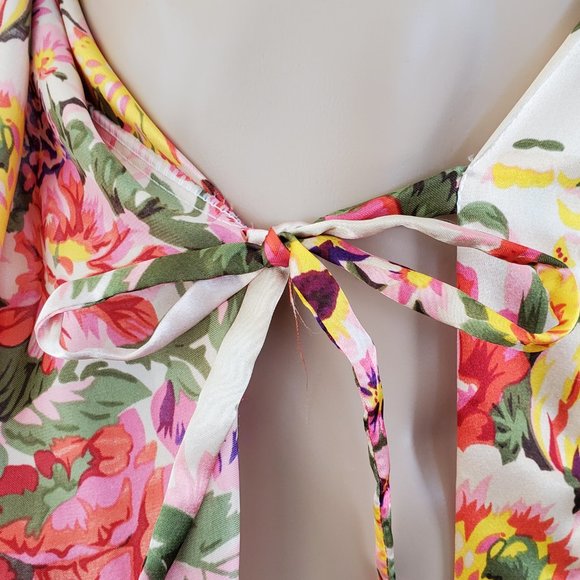 Satin Floral Women's L Dressing Robe Matching Tie Belt Knee Length - Picture 7 of 9